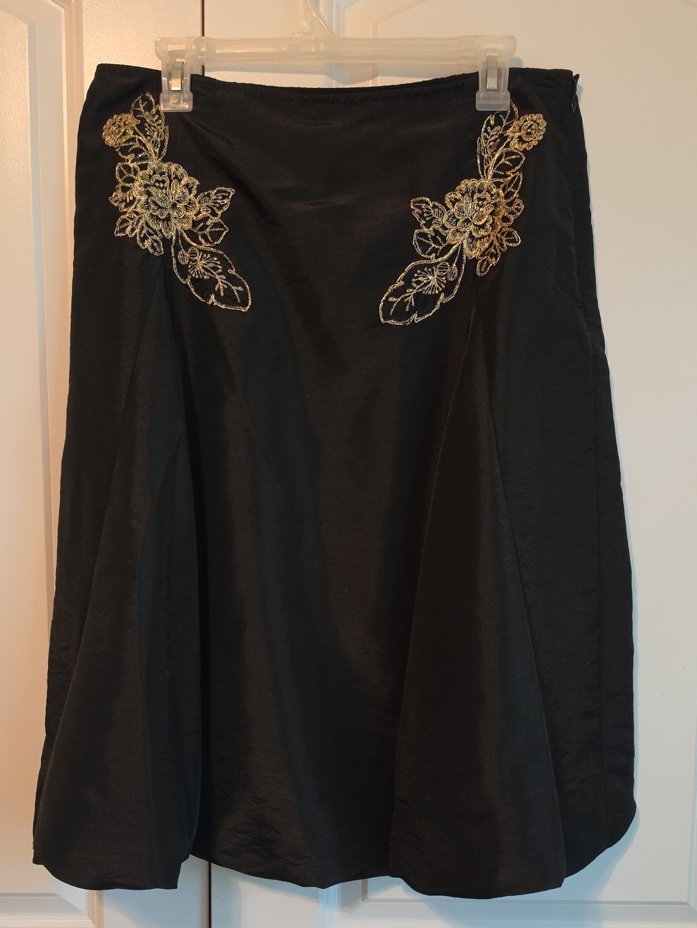 Metro 7 Black A-Line Bubble Skirt with Gold Floral Embroidery